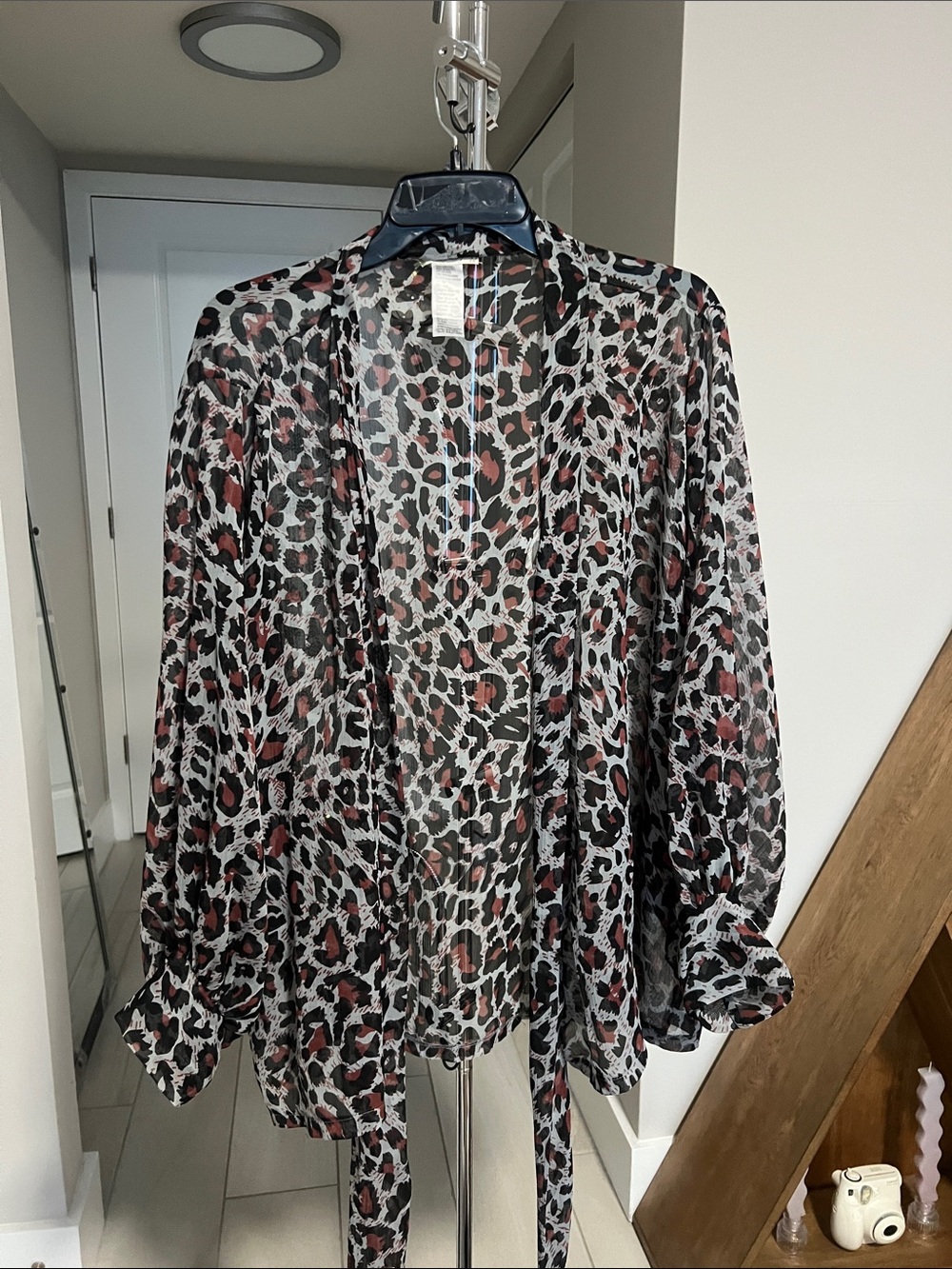 Free People Sheer Leopard-Print Open Front Tunic in Black and Brown